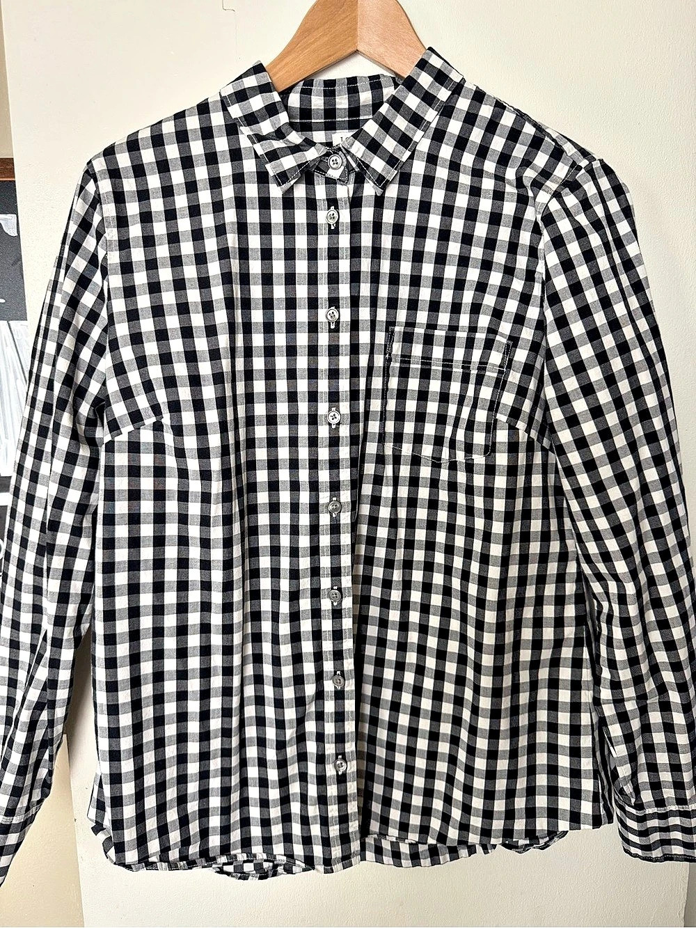 J.CREW Gingham Button-Front Shirt Black & White Size Large